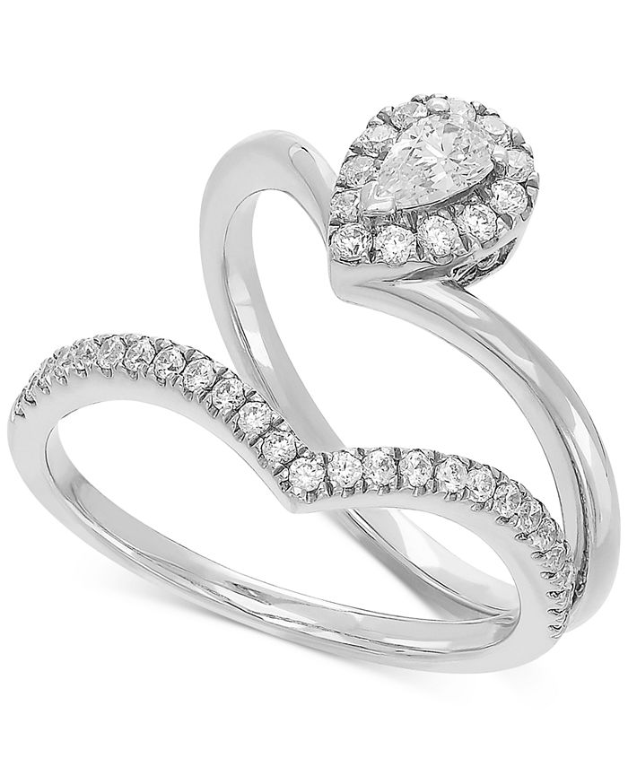 Macy's Certified Diamond Teardrop Chevron Bridal Set (1/2 ct. t.w.) in ...