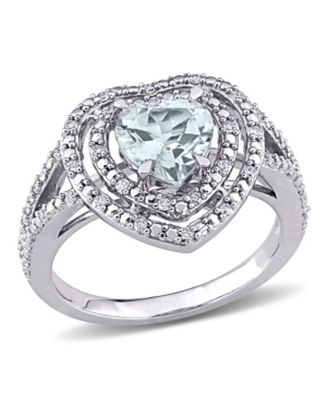 image of Aquamarine (1 1/2 ct. t.w.) and Diamond (1/5 ct. t.w.) Halo Heart Ring in 10k White Gold