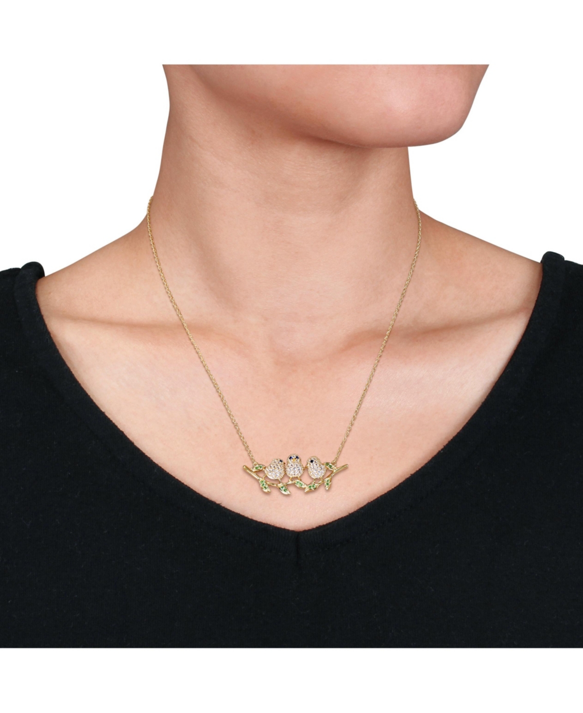 MACY'S LAB GROWN BLUE AND WHITE SAPPHIRE (1 1/4 CT. T.W.) TSAVORITE (1/6 CT. T.W.) LEAF CHICK NECKLACE IN 1 