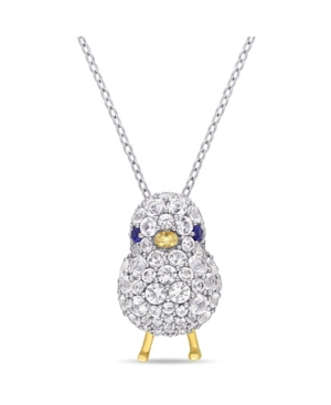 image of Created Blue and White Sapphire (2 3/4 ct. t.w.) Chick Bird Necklace in 18k Two-Tone Over Sterling Silver