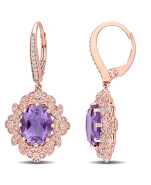 image of Amethyst (4 3/8 ct. t.w.) and Diamond (3/8 ct. t.w.) Floral Vintage Earrings in 14k Rose Gold