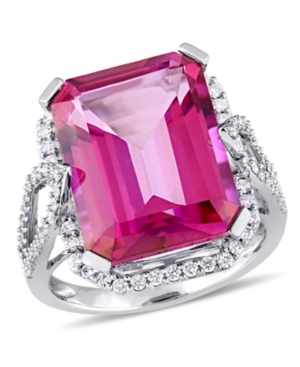 image of Pink Topaz (14 1/2 ct. t.w.) and Diamond (1/2 ct. t.w.) Ring in 14k White Gold
