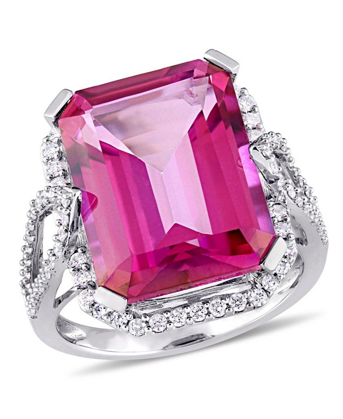 Macy's - Pink Topaz (14 1/2 ct. t.w.) and Diamond (1/2 ct. t.w.) Ring in 14k White Gold