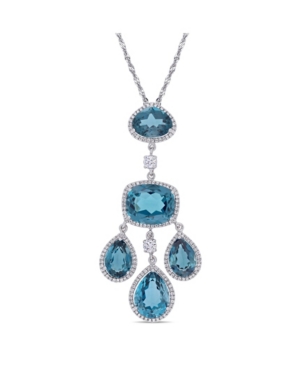 image of Blue Topaz (22 1/4 ct. t.w.) and Diamond (1 ct. t.w.) Geometric Drop Necklace in 18k White Gold