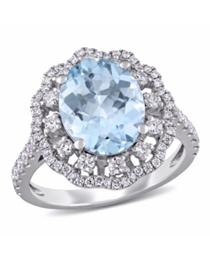 image of Aquamarine (2 3/4 ct. t.w.) and Diamond (3/4 ct. t.w.) Halo Ring in 14k White Gold