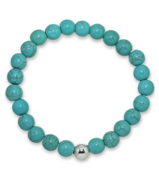 Genuine Stone Bead Stretch Bracelet with Silver Plate or Gold Plate Bead Accent