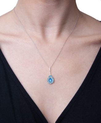 Multi-Gemstone Teardrop 18" Pendant Necklace (1 ct. t.w.) in Sterling Silver 