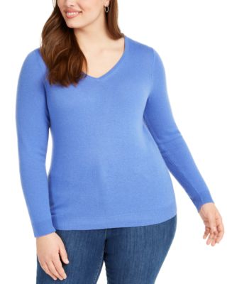 Charter Club Plus Size V-Neck Cashmere Sweater, Created for Macy's - Macy's