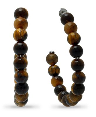 Genuine Stone Bead Hoops in Silver Plate, 1 3/4"