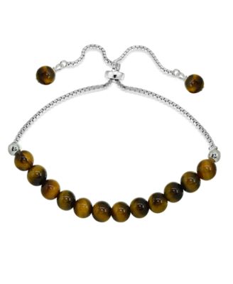 Genuine Stone Bead Adjustable Bracelet in Silver Plate