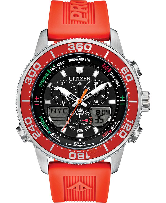 Eco-Drive Men's Promaster Sailhawk Analog-Digital Orange Polyurethane Strap  Watch 44mm