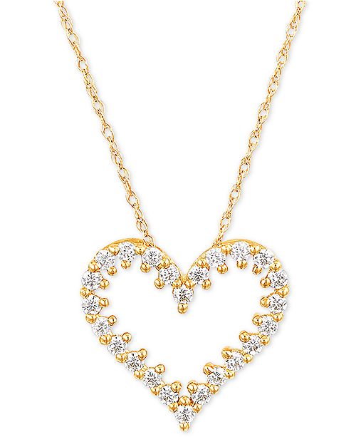 Macys Diamond Heart 18 Pendant Necklace 14 Ct Tw In 10k Gold