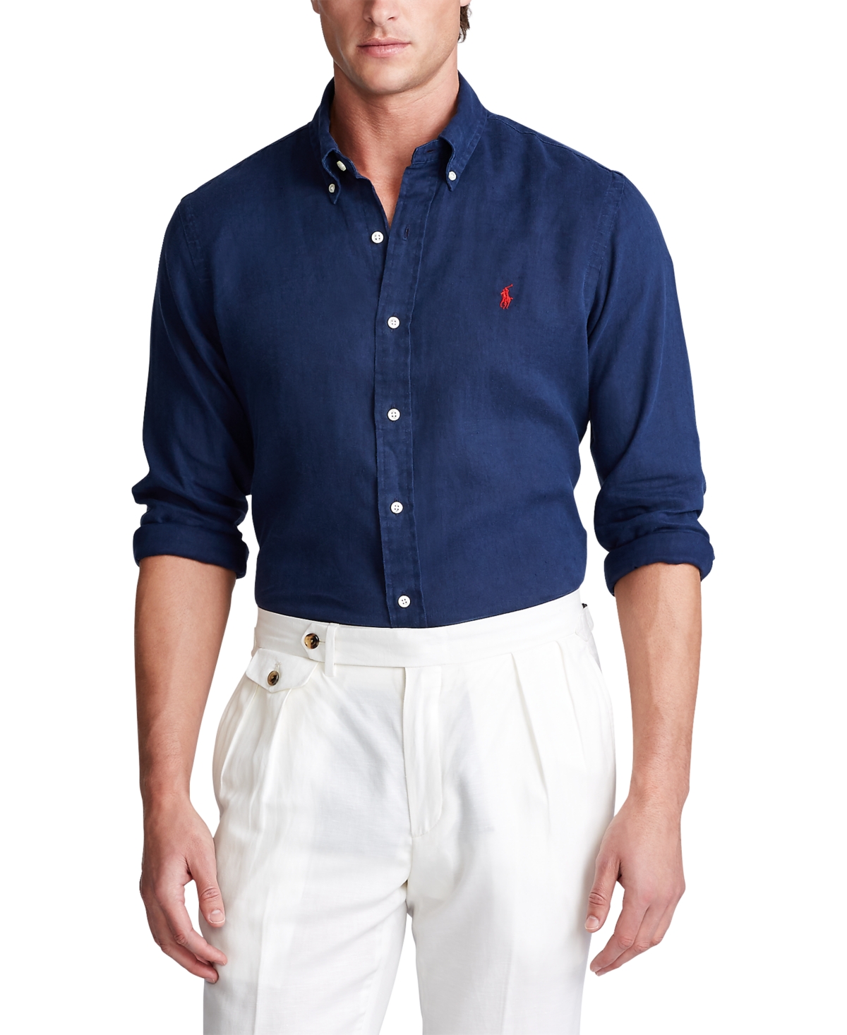 Shop Polo Ralph Lauren Men's Classic-fit Linen Shirt In Newport Navy