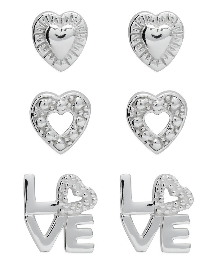 Rhona Sutton - Children's Hearts Love Stud Earrings - Set of 3 in Sterling Silver