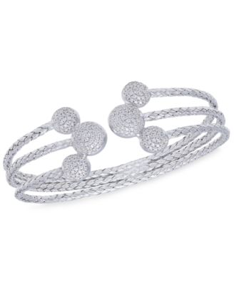 Rhona Sutton - Crystal 3 Row Dome Cuff Bangle in Sterling Silver