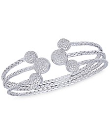 Crystal 3 Row Dome Cuff Bangle in Sterling Silver