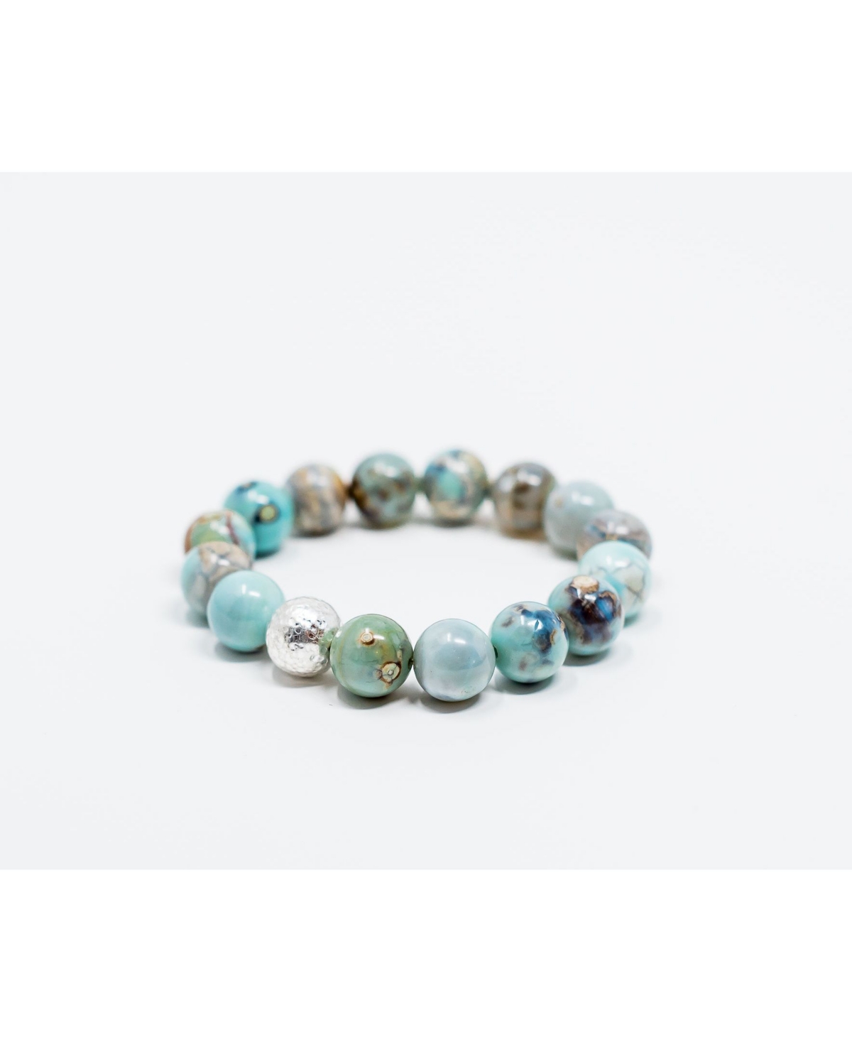 KATIE'S COTTAGE BARN KATIE'S COTTAGE BARN AQUA TERRA AGATE GEMSTONE WITH HAMMERED SILVER FOCAL BEAD BRACELET
