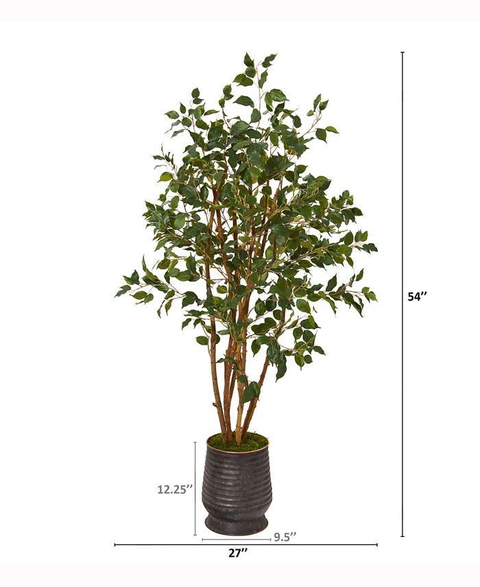 Nearly Natural - 4.5ft. Ficus Artificial Tree in Ribbed Metal Planter