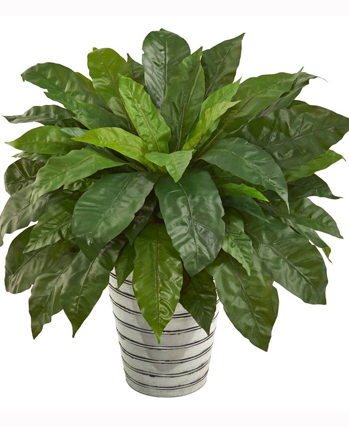 Nearly Natural - 33in. Bird's Nest Fern Artificial Plant in Tin Bucket