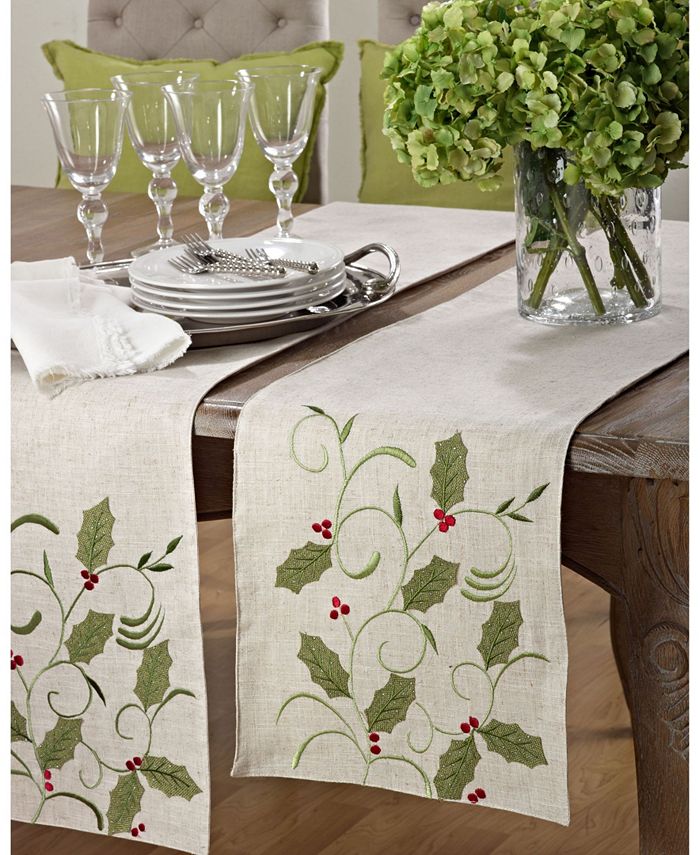 Saro Lifestyle Holly Leaf Applique Table Runner - Macy's