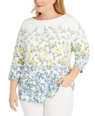 Plus Size Printed Tunic Tops 3//4 sleeves Boat neckline Summer Blouses size to 36