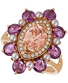 Multi-Gemstone (2-7/8 ct. t.w.), Strawberry Pearl (2-1/3mm) & Vanilla Diamond (1/10 ct. t.w.) Statement Ring in 14k Rose Gold