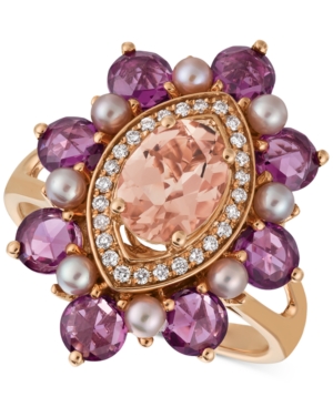 image of Le Vian Multi-Gemstone (2-7/8 ct. t.w.), Strawberry Pearl (2-1/3mm) & Vanilla Diamond (1/10 ct. t.w.) Statement Ring in 14k Rose Gold