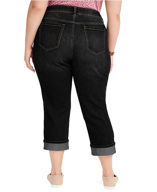 Style & Co Plus Size Tummy-Control Cropped Cuffed Jeans, Created for ...