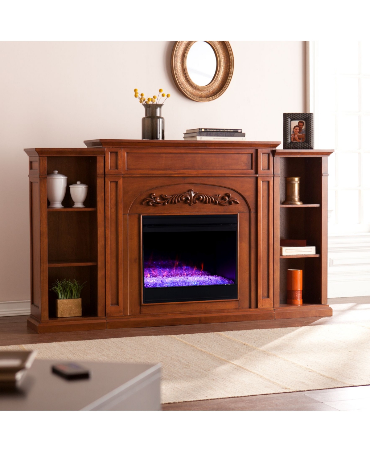 Southern Enterprises Cardewell Color Changing Fireplace with Bookcases