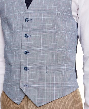 Tommy Hilfiger - Men's Modern-Fit TH Flex Blue and Red Plaid Vest