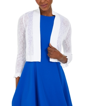 Calvin Klein Pointelle Ruffle-cuff Cardigan In White