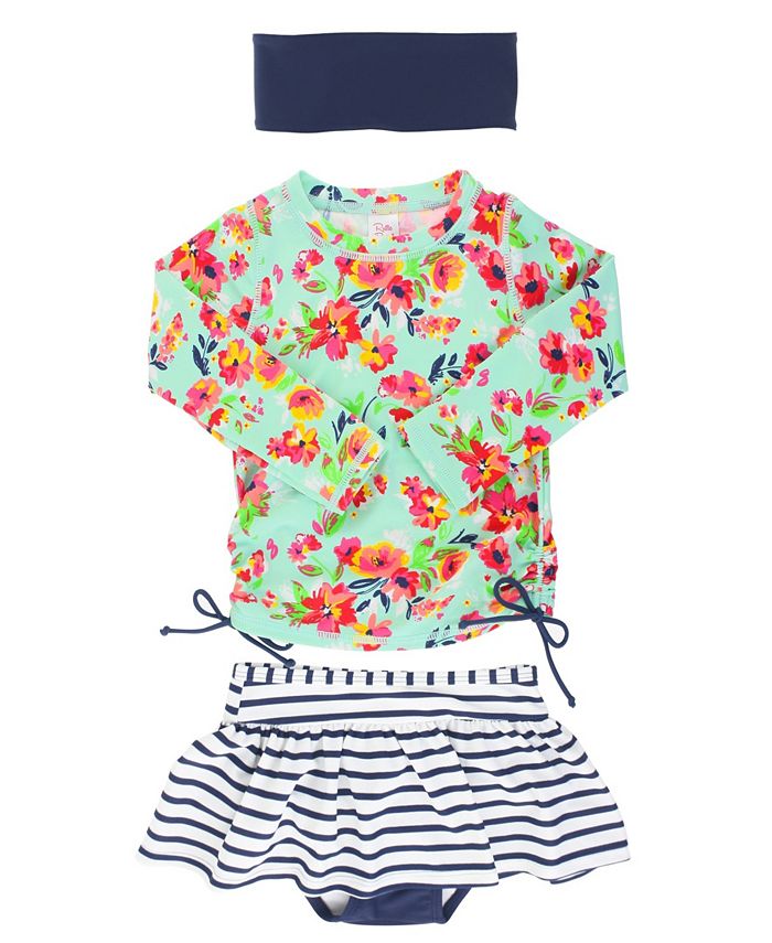 Sun Protection Polka Dot Bikini with UPF 50 RuffleButts Baby/Toddler Girls Rash Guard Short Sleeve 2-Piece Swimsuit Set
