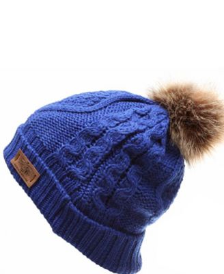 Faux Fur Pom Beanie with Fleece Lining