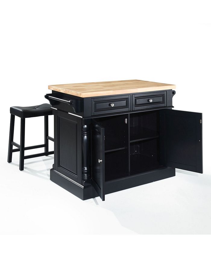 Crosley Oxford Butcher Block Top Kitchen Island With 24" Upholstered