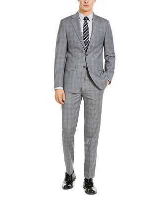 Calvin Klein Men's X-Fit Slim-Fit Infinite Stretch Light Gray Blue Plaid  Wool Suit Separates & Reviews - Suits & Tuxedos - Men - Macy's