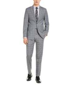 Men's X-Fit Slim-Fit Infinite Stretch Light Gray Blue Plaid Wool Suit Separates