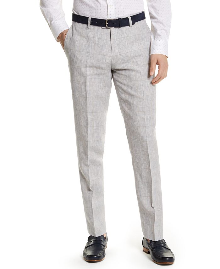 Bar III Men's Slim-Fit Gray Plaid Linen Suit Separate Pants, Created ...
