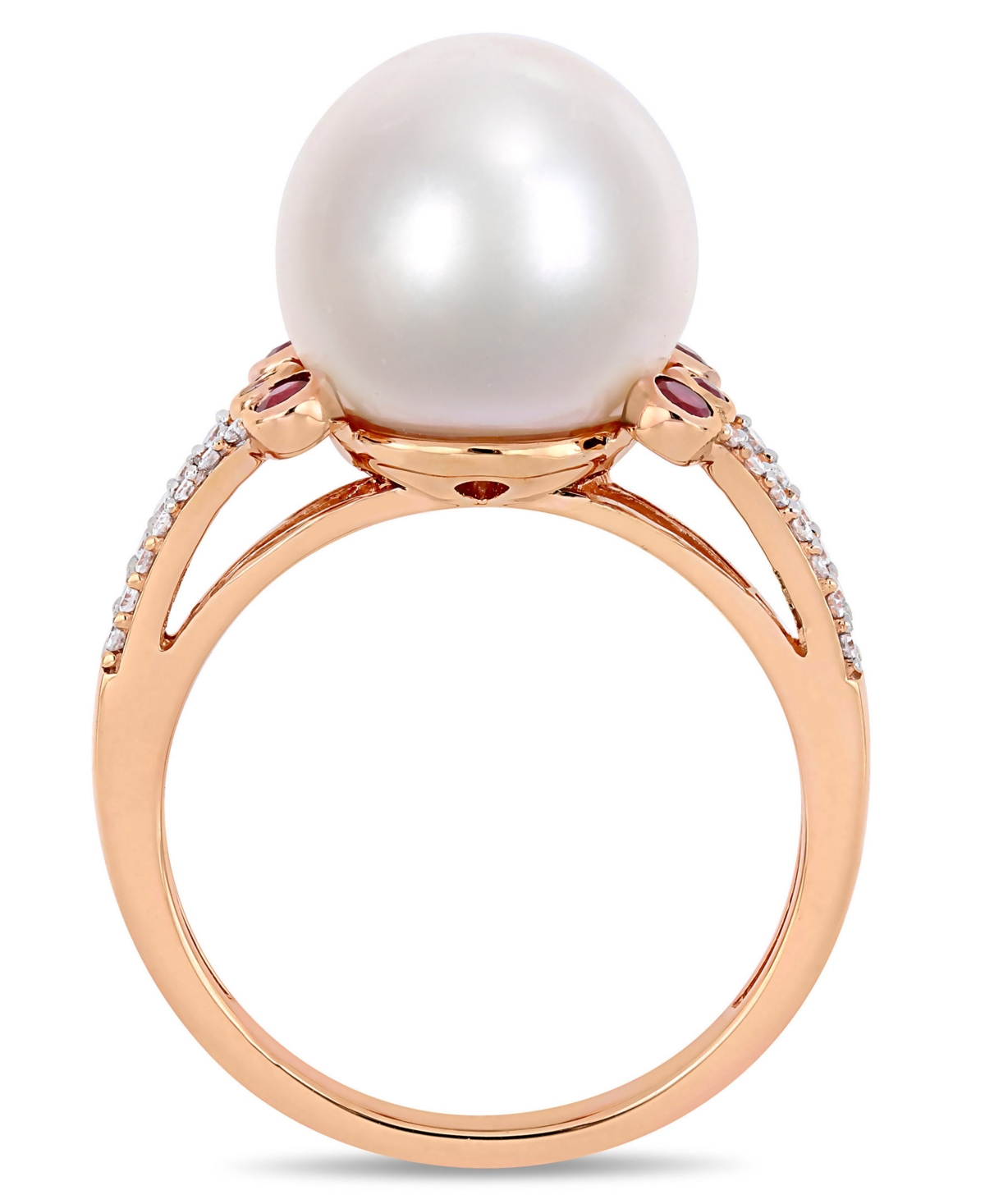 Freshwater Cultured Pearl (11-12mm), Ruby (1/5 ct. t.w.) and Diamond (1/7 ct. t.w.) Split Shank Ring in 10kGold - Rose