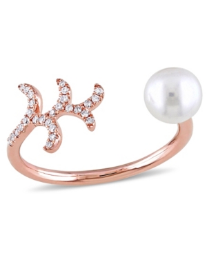 image of Freshwater Cultured Pearl (6-6.5mm) and Diamond Accent Open Ring in 14k Rose Gold