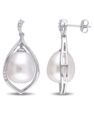 image of South Sea Cultured Pearl (11-11.5mm) and Diamond (1/10 ct. t.w.) Drop Earrings in 14k White Gold