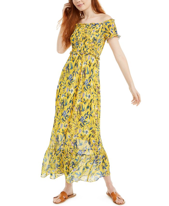 Sam Edelman Smocked Floral-Print Midi Dress - Macy's