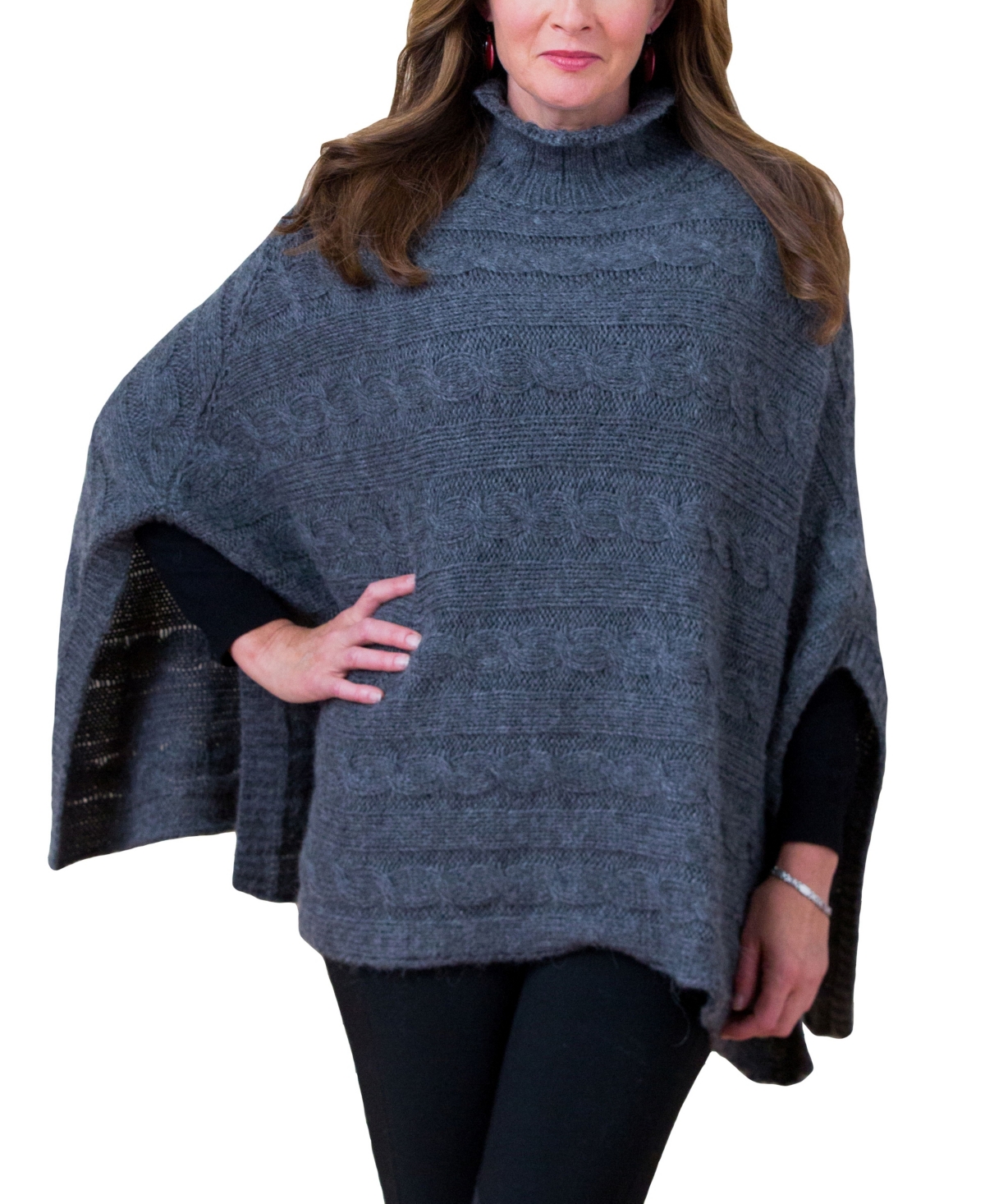 Simply Nattural Women's Lucia Alpaca Cable Knit Poncho - Charcoal