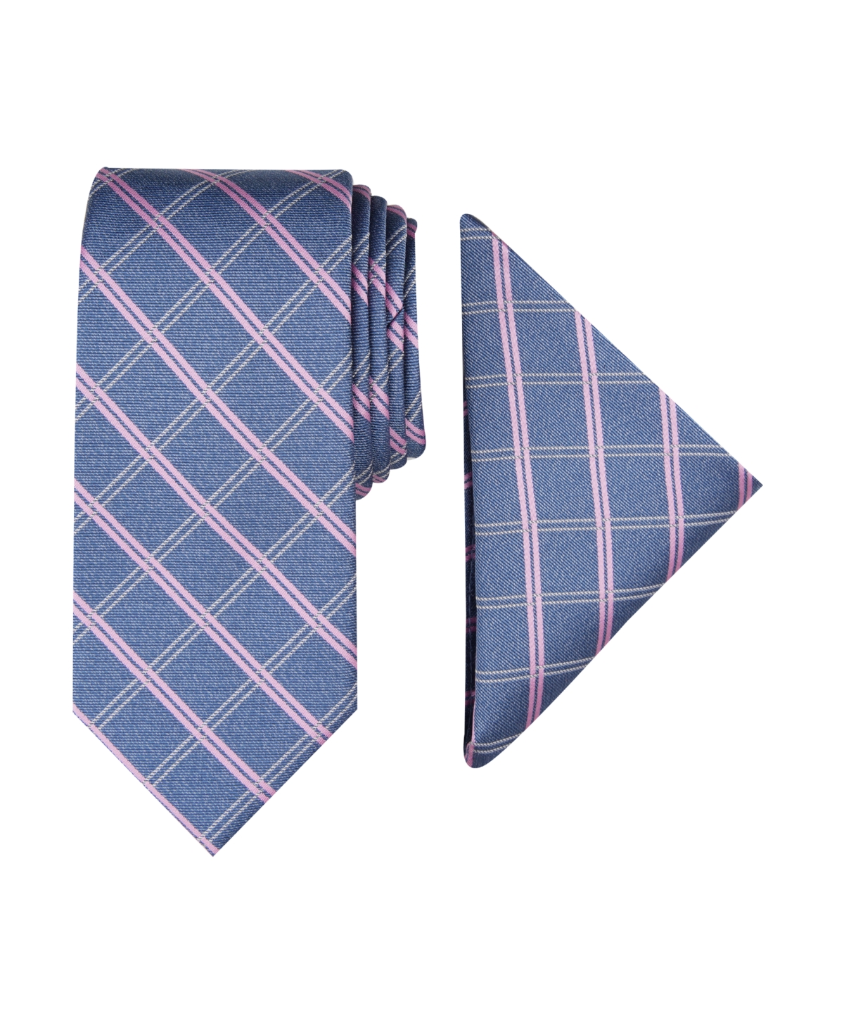 Nautica Men Marion Grid Tie & Pocket Square Set In Pink