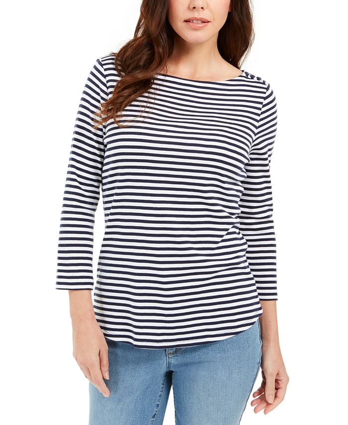Charter Club Petite Cotton Striped Top, Created for Macy's - Macy's