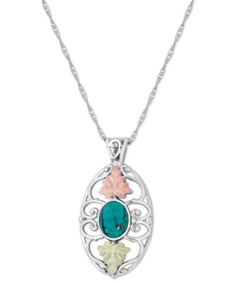 Turquoise Pendant 18" Necklace in Sterling Silver with 12K Rose and Green Gold