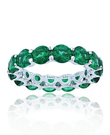 Green Cubic Zirconia Eternity Band in Rhodium Plated Sterling Silver