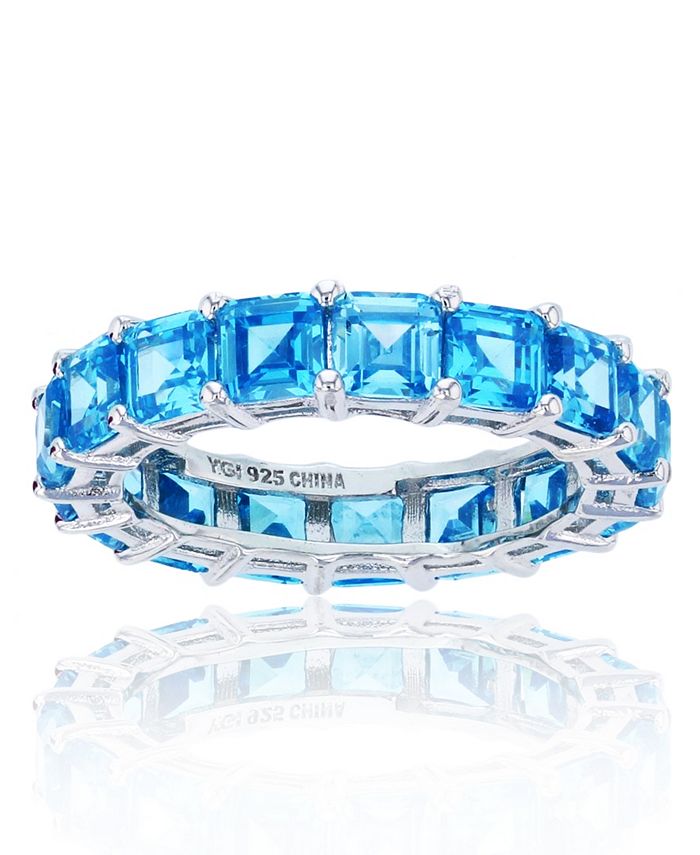 Macy's - Blue Princess Cut Cubic Zirconia Eternity Band in Rhodium Plated Sterling Silver