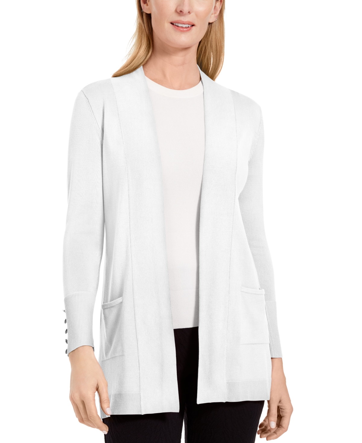 Jm Collection Petite Open-front Cardigan, Created For Macy's In Bright White
