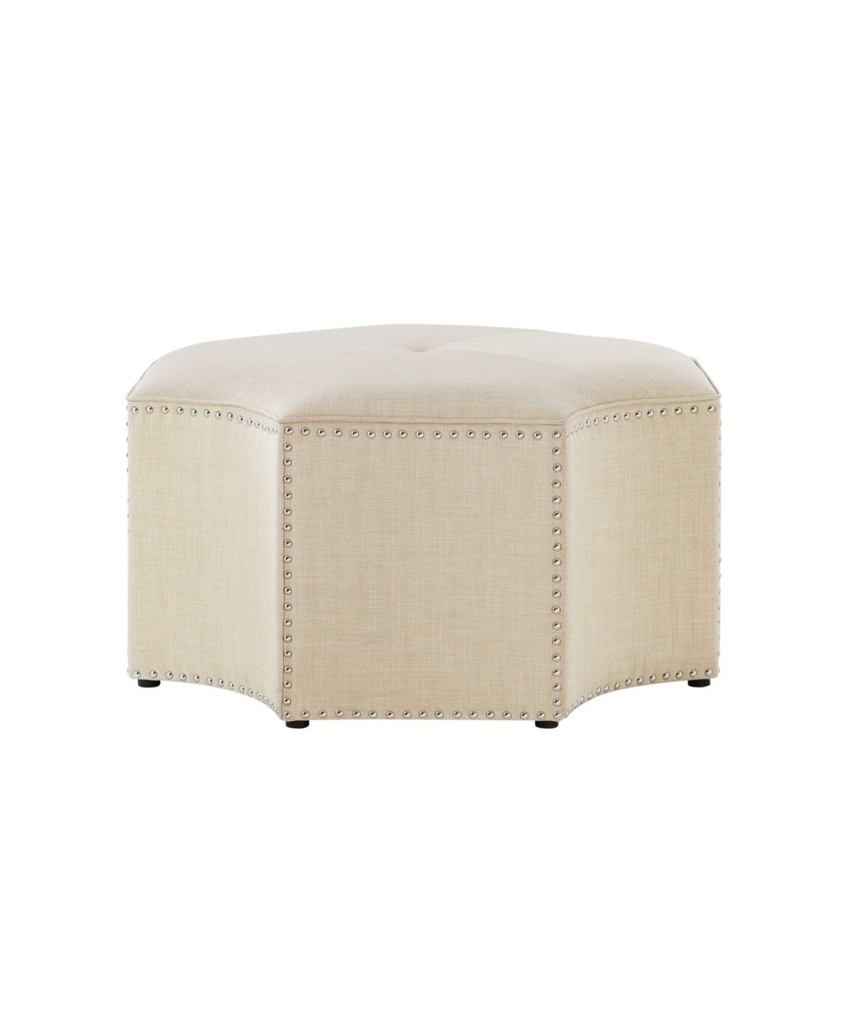 Nicole Miller Fiorella Upholstered Octagon Cocktail Ottoman with Nailhead Trim