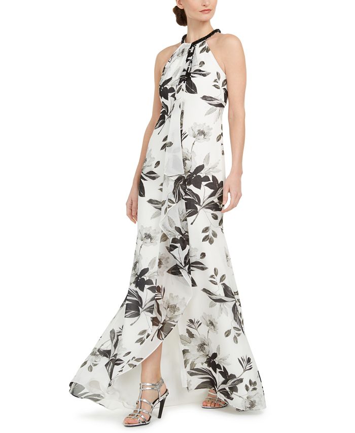 Calvin Klein Floral Draped Halter Gown & Reviews - Dresses - Women - Macy's